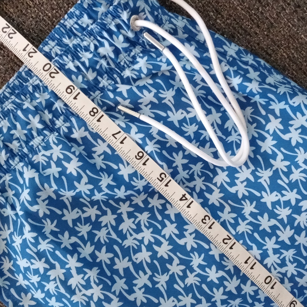🌊Lands' End🌊 - Blue/White Palm Tree Swim Trunk - Picture 15 of 16